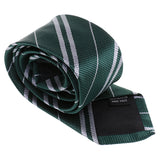 Maxbell Mens Casual Necktie Narrow Skinny Slim Neck Tie - Atrovirens w/ Silver Grey Stripes