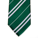 Maxbell Mens Casual Necktie Narrow Skinny Slim Neck Tie - Atrovirens w/ Silver Grey Stripes