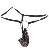 Maxbell Sexy Men G-string Mesh Pouch Thong Posing Strap With Ring Underwear Black + Leopard