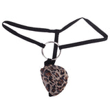 Maxbell Sexy Men G-string Mesh Pouch Thong Posing Strap With Ring Underwear Black + Leopard