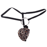 Maxbell Sexy Men G-string Mesh Pouch Thong Posing Strap With Ring Underwear Black + Leopard