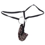 Maxbell Sexy Men G-string Mesh Pouch Thong Posing Strap With Ring Underwear Black + Leopard