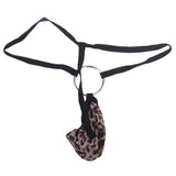 Maxbell Sexy Men G-string Mesh Pouch Thong Posing Strap With Ring Underwear Black + Leopard