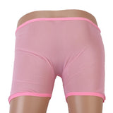 Maxbell Men Sexy Soft Spandex Mesh Boxer Brief Pants Pink Frame -Pink