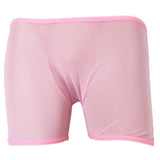 Maxbell Men Sexy Soft Spandex Mesh Boxer Brief Pants Pink Frame -Pink