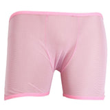 Maxbell Men Sexy Soft Spandex Mesh Boxer Brief Pants Pink Frame -Pink