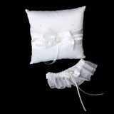 Maxbell Prom Sexy Bridal Rhinestone Pearl With Bow Wedding Garter Satin Toss -Ivory