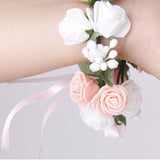 Maxbell White and Pink Double Layer Rose Flower Garland Bridal Wedding Bracelet Wristband Photo Prop