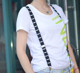 Maxbell Adult Unisex Clip-on Braces Elastic Y-back Suspender w/White Mustache Beard Patterns Black