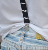 Maxbell Adult Unisex Clip-on Braces Elastic Y-back Suspender w/White Mustache Beard Patterns Black