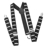 Maxbell Adult Unisex Clip-on Braces Elastic Y-back Suspender w/White Mustache Beard Patterns Black