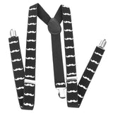 Maxbell Adult Unisex Clip-on Braces Elastic Y-back Suspender w/White Mustache Beard Patterns Black