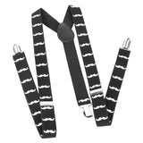 Maxbell Adult Unisex Clip-on Braces Elastic Y-back Suspender w/White Mustache Beard Patterns Black