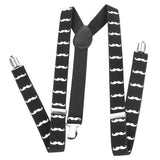 Maxbell Adult Unisex Clip-on Braces Elastic Y-back Suspender w/White Mustache Beard Patterns Black