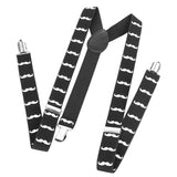 Maxbell Adult Unisex Clip-on Braces Elastic Y-back Suspender w/White Mustache Beard Patterns Black
