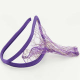 Maxbell Sexy 2pcs Lovers' Men Women C-string Mesh Thong Visible Underwear Panty w/Wave Pattern Purple