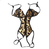 Maxbell Sexy Women's Tempting Leopard Print Halter Open Bra and Crotch Lingerie Sleepwear