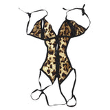 Maxbell Sexy Women's Tempting Leopard Print Halter Open Bra and Crotch Lingerie Sleepwear