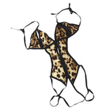Maxbell Sexy Women's Tempting Leopard Print Halter Open Bra and Crotch Lingerie Sleepwear