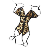 Maxbell Sexy Women's Tempting Leopard Print Halter Open Bra and Crotch Lingerie Sleepwear