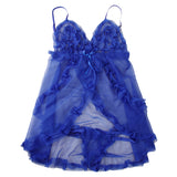 Maxbell Sexy Women Mesh Lingerie Sleepwear Nightwear Dress Babydoll 2-Piece Set Blue