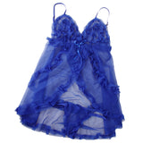 Maxbell Sexy Women Mesh Lingerie Sleepwear Nightwear Dress Babydoll 2-Piece Set Blue
