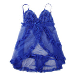 Maxbell Sexy Women Mesh Lingerie Sleepwear Nightwear Dress Babydoll 2-Piece Set Blue