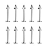 Maxbell 10Pcs Silver Stainless Steel Labret Lip Ring Spike Stud Piercing Chip Bars