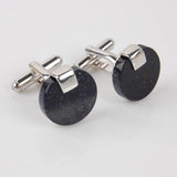 Maxbell Stainless Steel Men Cuff Link Cufflinks - Black Stone+Wide Fine Thread Knot Cufflinks