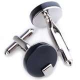 Maxbell Stainless Steel Men Cuff Link Cufflinks - Black Stone+Wide Fine Thread Knot Cufflinks
