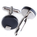 Maxbell Stainless Steel Men Cuff Link Cufflinks - Black Stone+Wide Fine Thread Knot Cufflinks