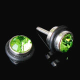 Maxbell Mens Earring Ear Stud Stainless Steel Green CZ Crystal Fake Plug