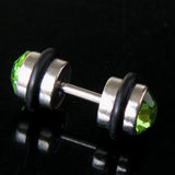 Maxbell Mens Earring Ear Stud Stainless Steel Green CZ Crystal Fake Plug