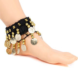 Maxbell Womens Belly Dance Fashionable 24 Artificial Golden Coin Charms Anklet Bracelet Pack of 5PCS Black - Aladdin Shoppers