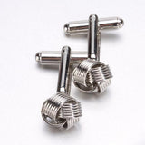 Maxbell Stainless Steel Men Cuff Link Cufflinks - Black Stone+Wide Fine Thread Knot Cufflinks