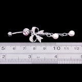 Maxbell Crystal Barbell Butterfly Bow Pearl Dangle Navel Belly Ring Piercing Jewelry
