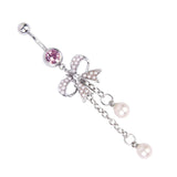 Maxbell Crystal Barbell Butterfly Bow Pearl Dangle Navel Belly Ring Piercing Jewelry