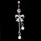 Maxbell Crystal Barbell Butterfly Bow Pearl Dangle Navel Belly Ring Piercing Jewelry