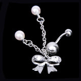 Maxbell Crystal Barbell Butterfly Bow Pearl Dangle Navel Belly Ring Piercing Jewelry