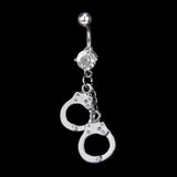 Maxbell Double Cuffs Crystal Barbell Dangle Navel Belly Ring Piercing Jewelry