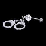 Maxbell Double Cuffs Crystal Barbell Dangle Navel Belly Ring Piercing Jewelry