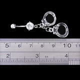Maxbell Double Cuffs Crystal Barbell Dangle Navel Belly Ring Piercing Jewelry
