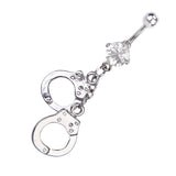 Maxbell Double Cuffs Crystal Barbell Dangle Navel Belly Ring Piercing Jewelry