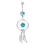 Maxbell 2 Pcs 14G Stainless Steel Barbell Crystal Dream Catcher Dangle Navel Belly Ring Bar Blue