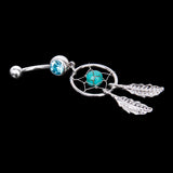 Maxbell 2 Pcs 14G Stainless Steel Barbell Crystal Dream Catcher Dangle Navel Belly Ring Bar Blue