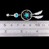 Maxbell 2 Pcs 14G Stainless Steel Barbell Crystal Dream Catcher Dangle Navel Belly Ring Bar Blue