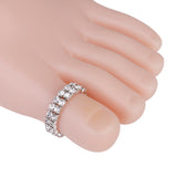 Maxbell 3 Stk. Elastic Silver Tone 2 Row Crystal Rhinestone Toe Ring Bridal Jewelry