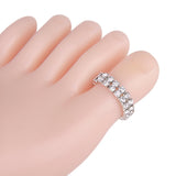 Maxbell 3 Stk. Elastic Silver Tone 2 Row Crystal Rhinestone Toe Ring Bridal Jewelry