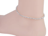 Maxbell 3 Stk.Fashion Silver Tone Crystal Rhinestone Ankle Anklet Bracelet Single Row Elastic