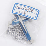 Maxbell Goth 3-layer Stainless Steel Silver Blue Cross Crucifix Pendant Dangle Necklace w/ Chain Christian Unisex